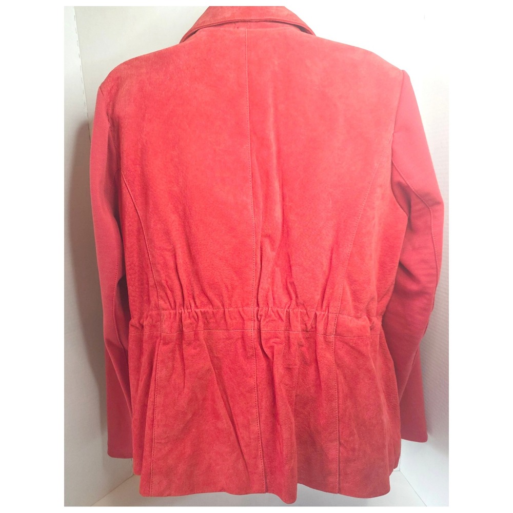 IMAN Tomato Red Genuine Suede Leather Asymmetrical Zip Moto Jacket L‎ Drawstring - Picture 5 of 7